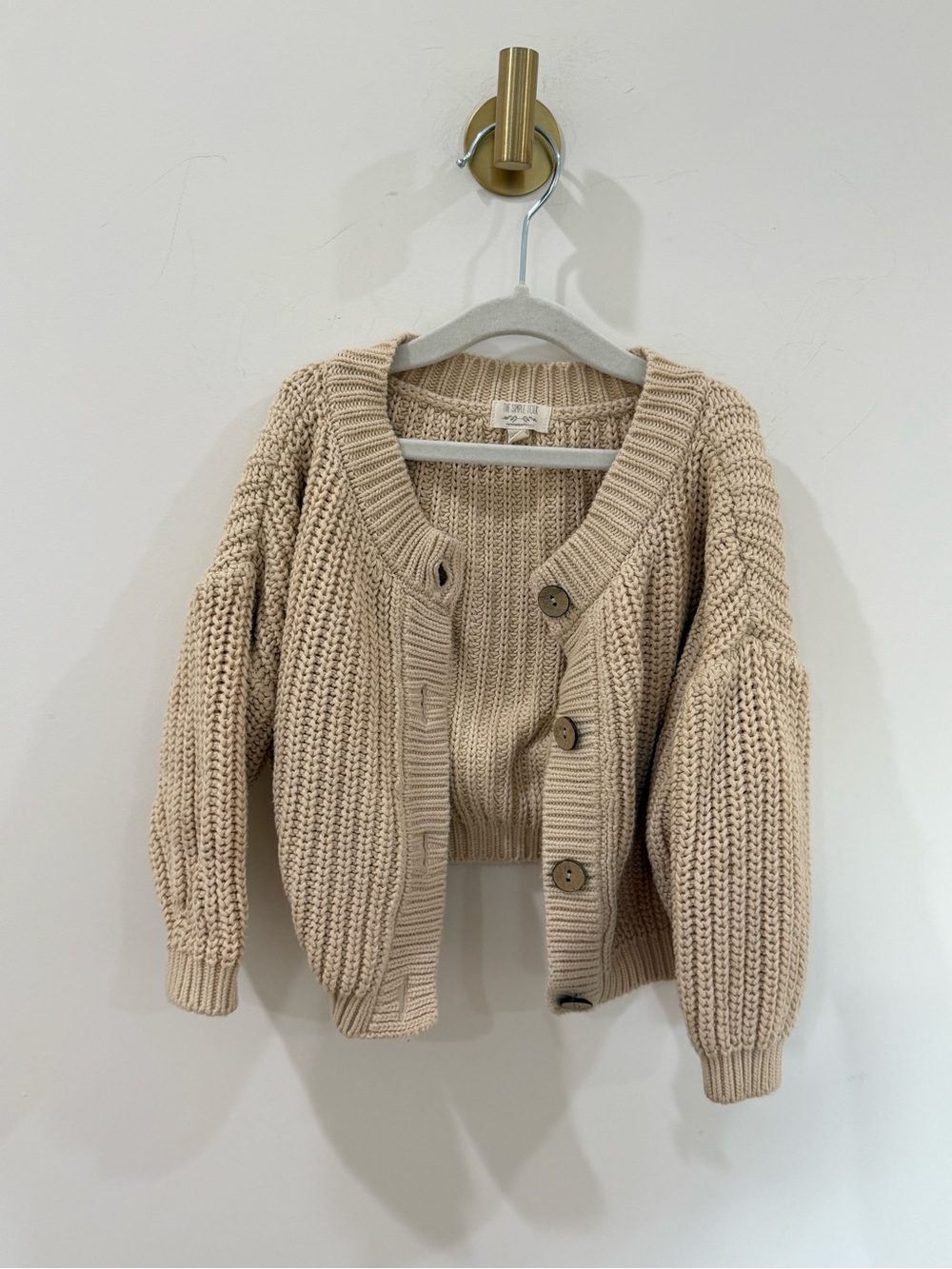 The Simple Folk Chunky Knit Beige Button-Front Kids Cardigan